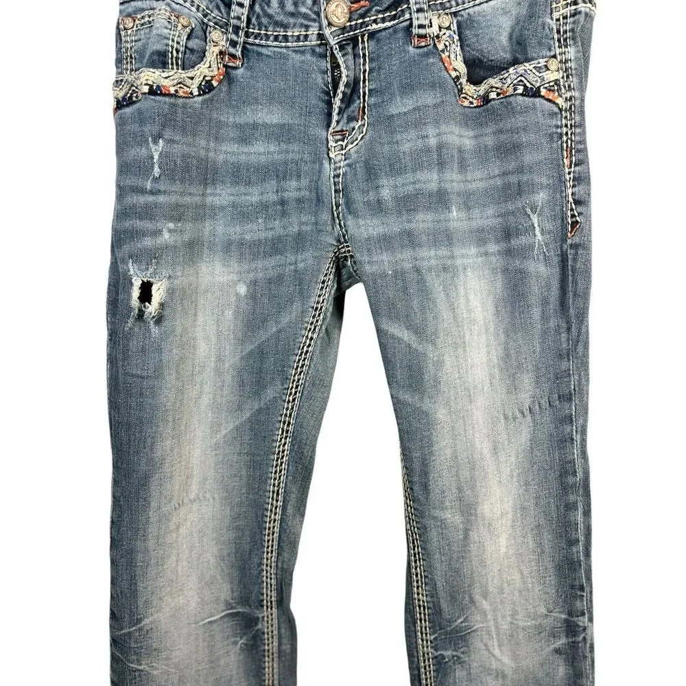 Bootcut‎ Jeans Cowboy Western Rhinestone Distressed Grace in LA Size 31 X 31